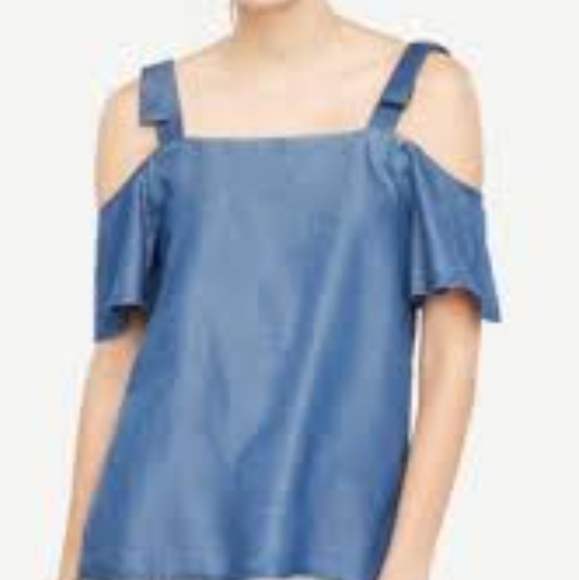 Ann Taylor Tops - ANN TAYLOR CHAMBRAY COLD Women's Shoulder Top, Size Large